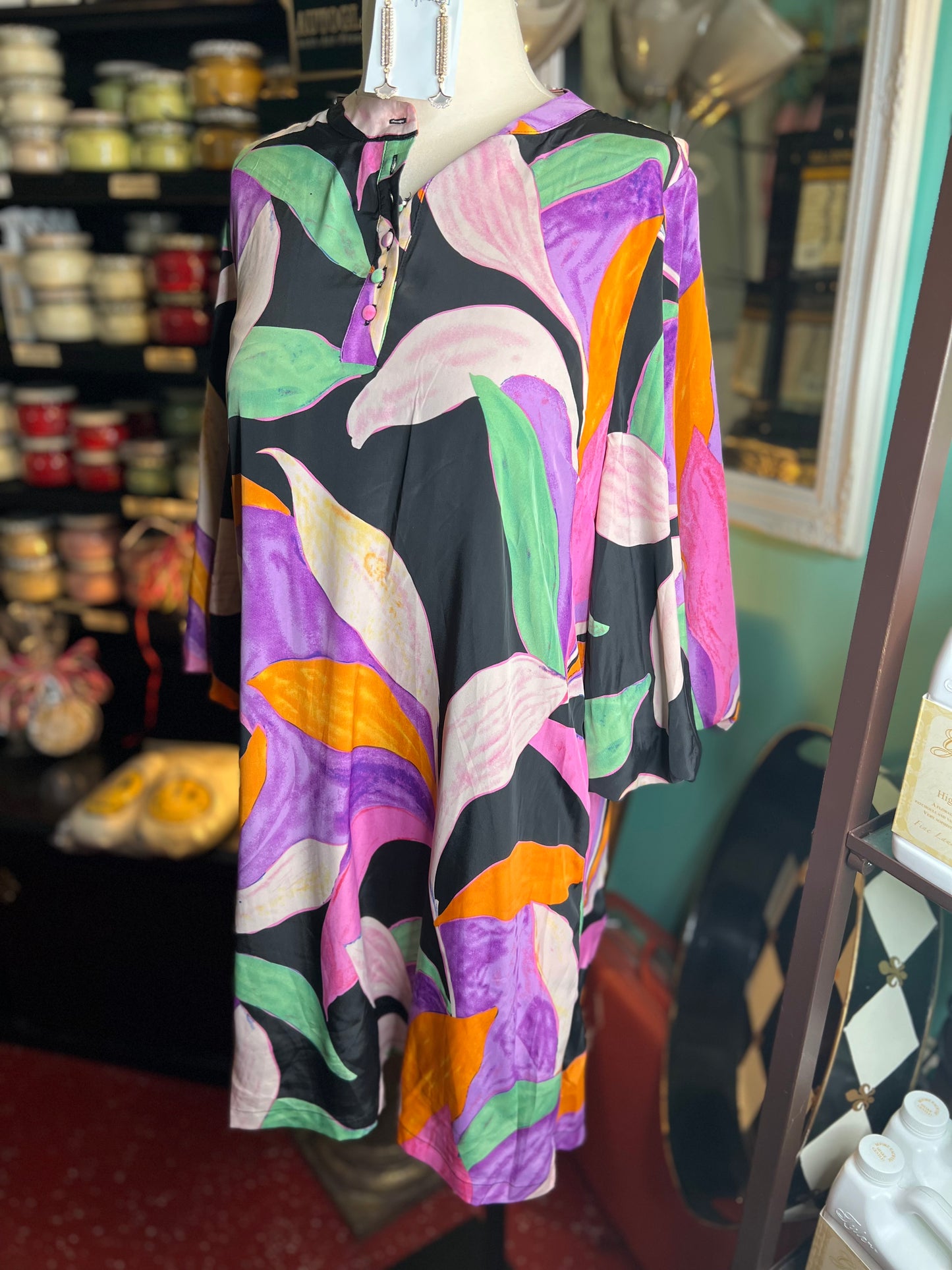 The Vera Satin Leaf Print Dress