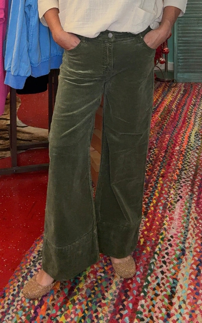 Whitney Corduroy Wide Cuff Pants in Moss