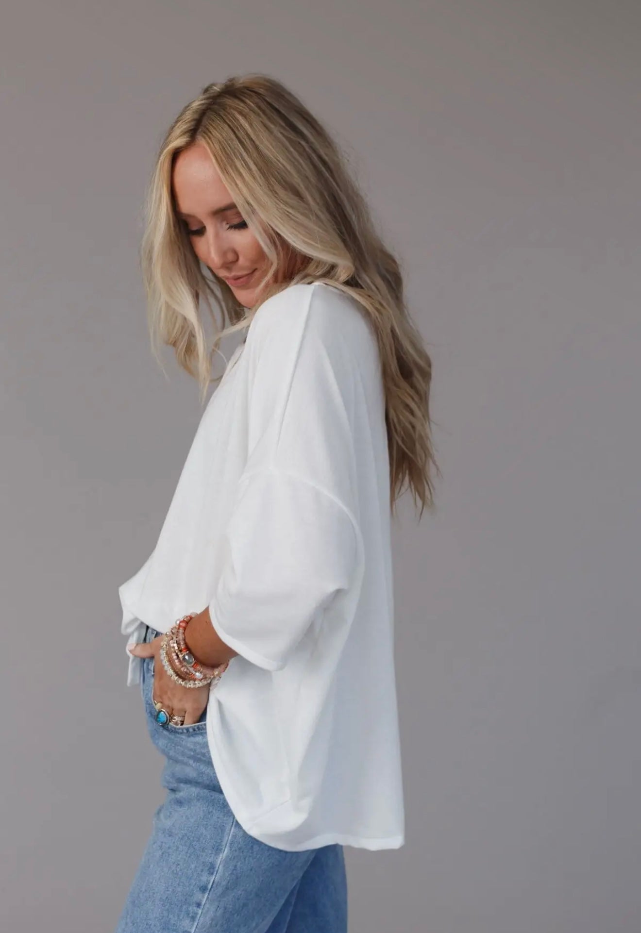 Three Birds Nest Cozy Cool Over Sized Tee in White