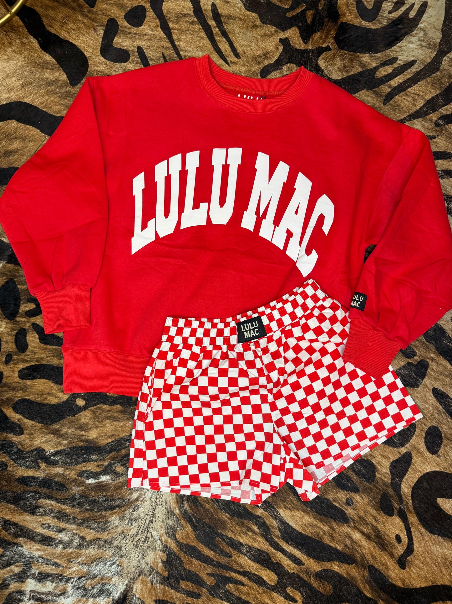 Red and White Check LULU MAC SHORTS