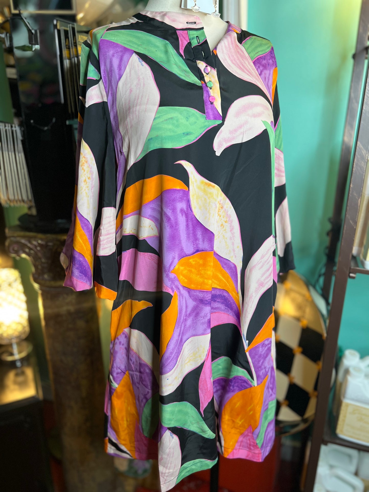 The Vera Satin Leaf Print Dress