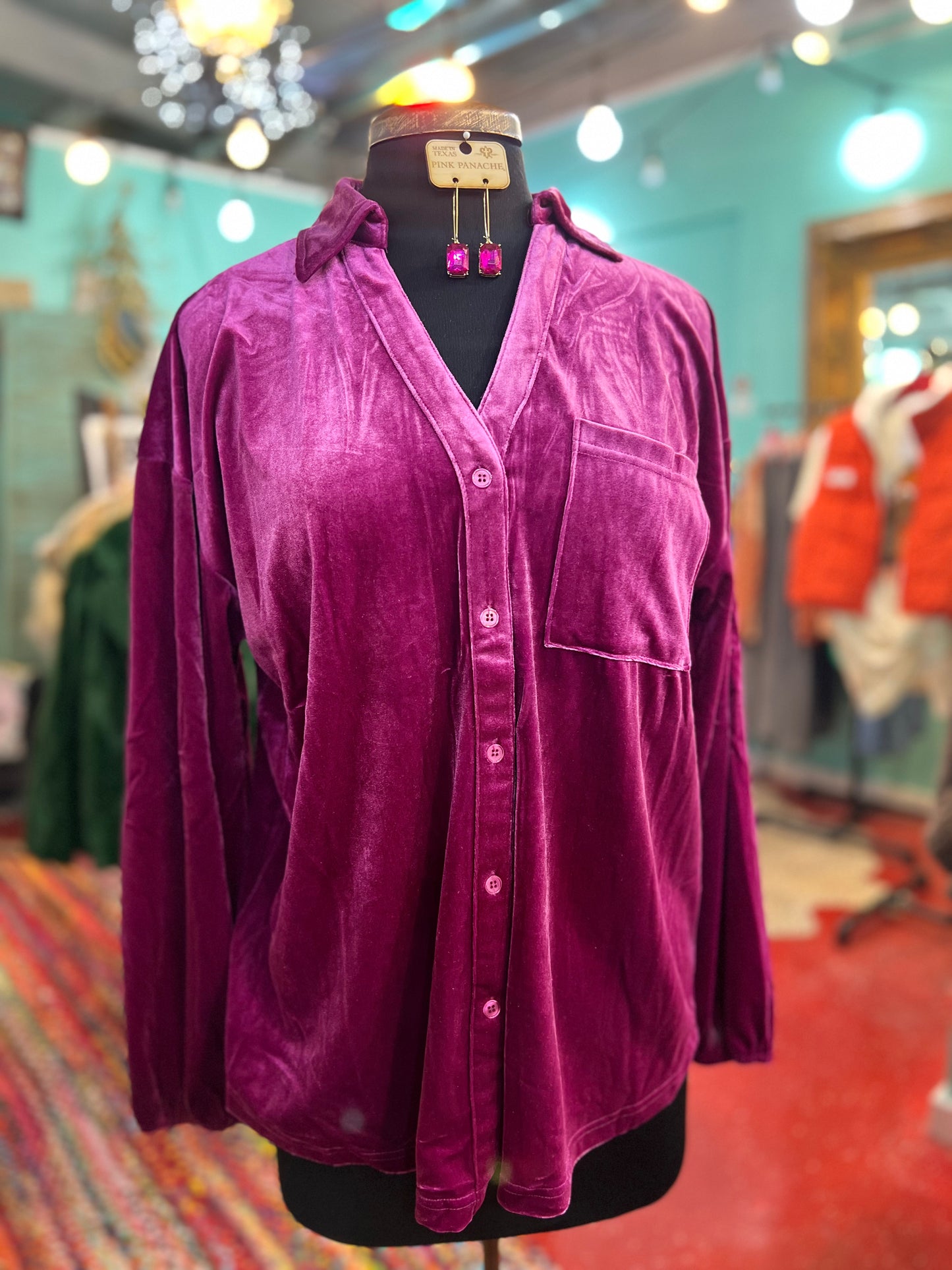 The Joey Velvety Button Down in Magenta
