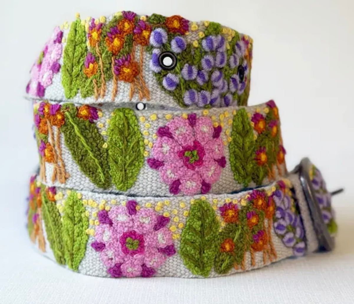 Freshwater Floral Embroidered Wool Belt