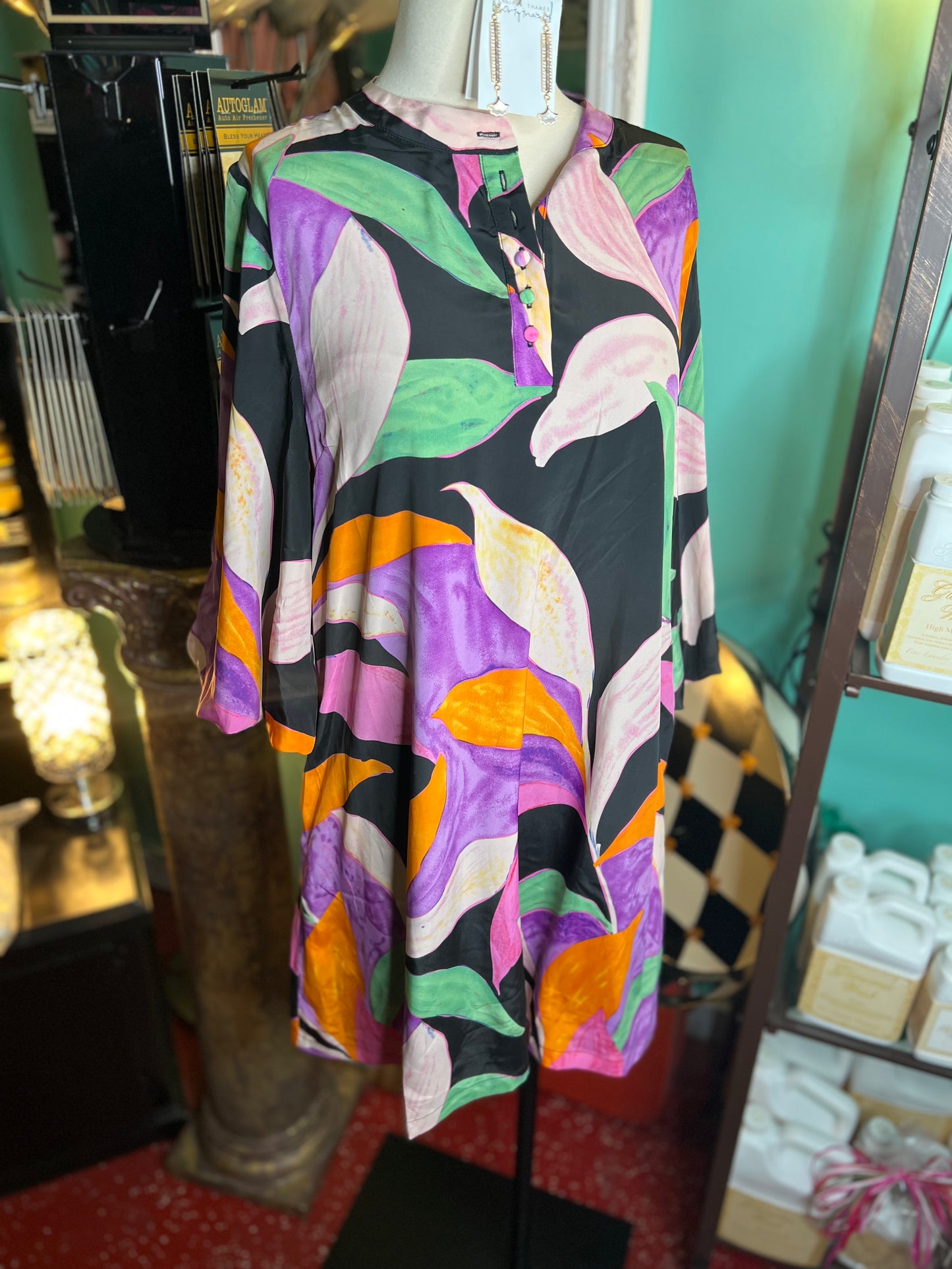 The Vera Satin Leaf Print Dress