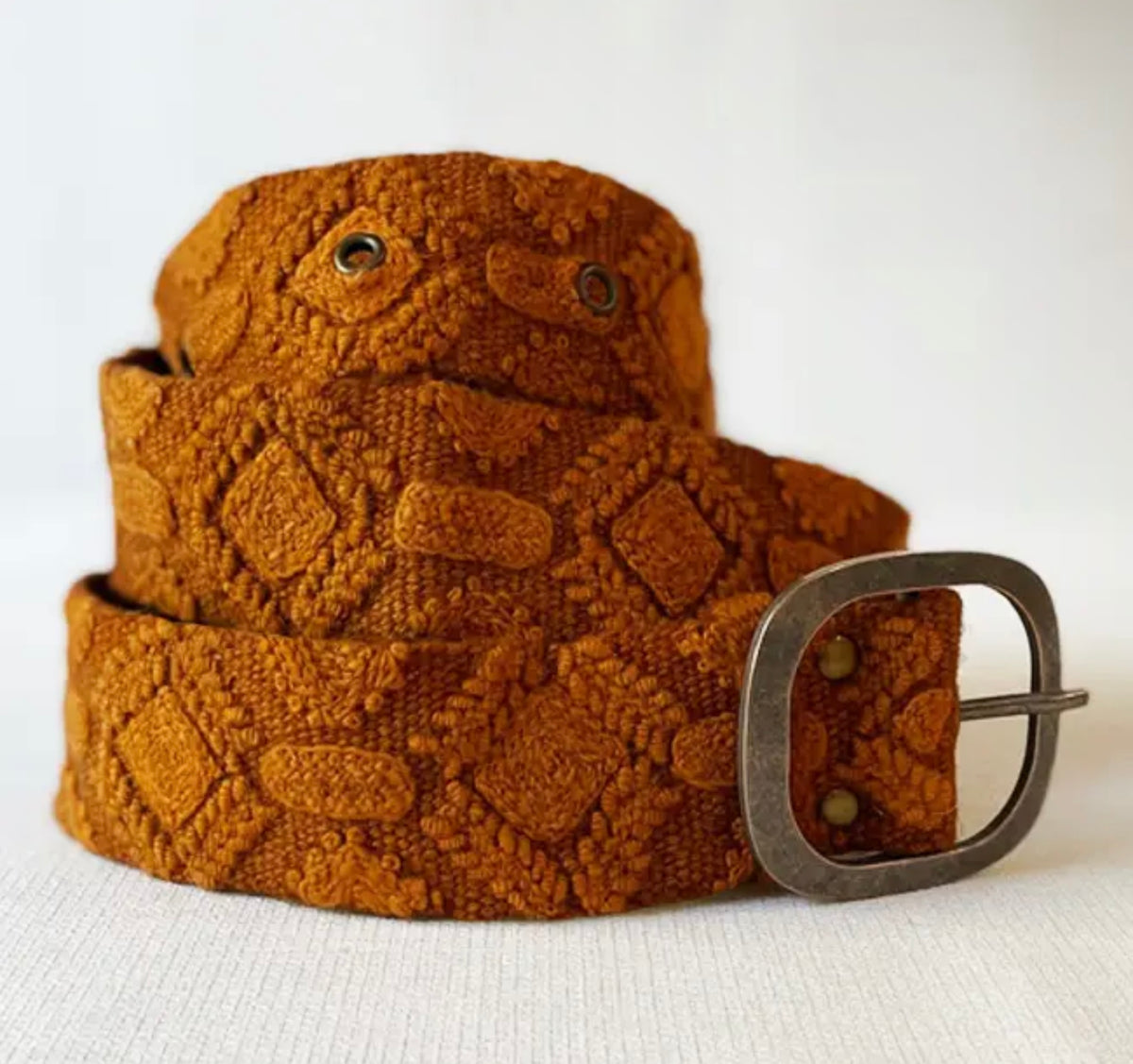 Terracotta Embroidered Wool Belt