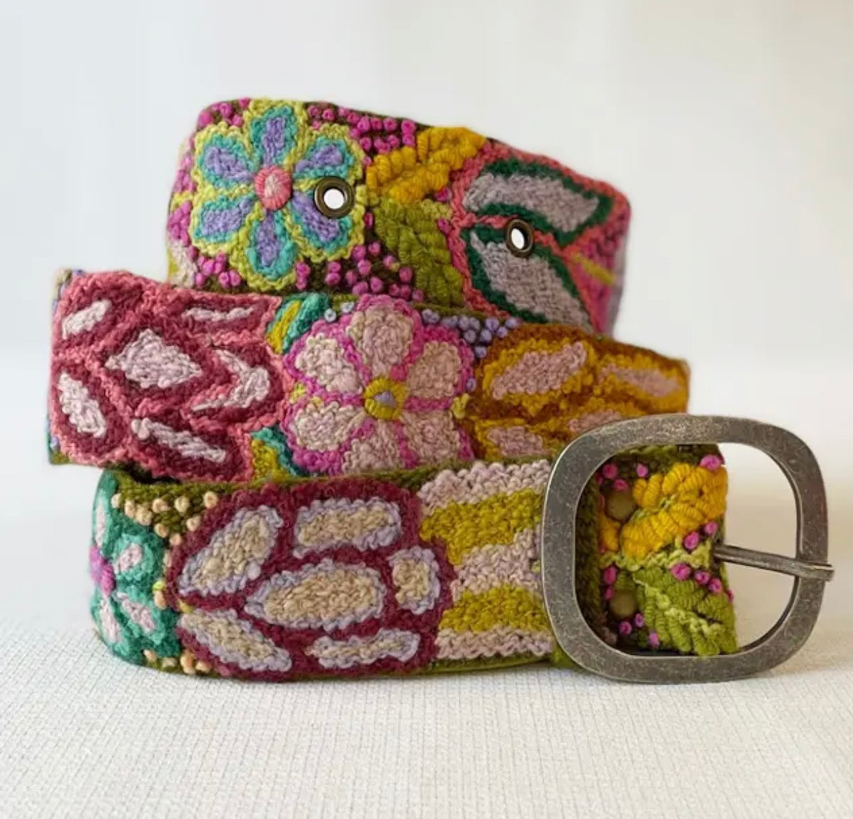 Folklorica Floral Olive Embroidered Wool Belt