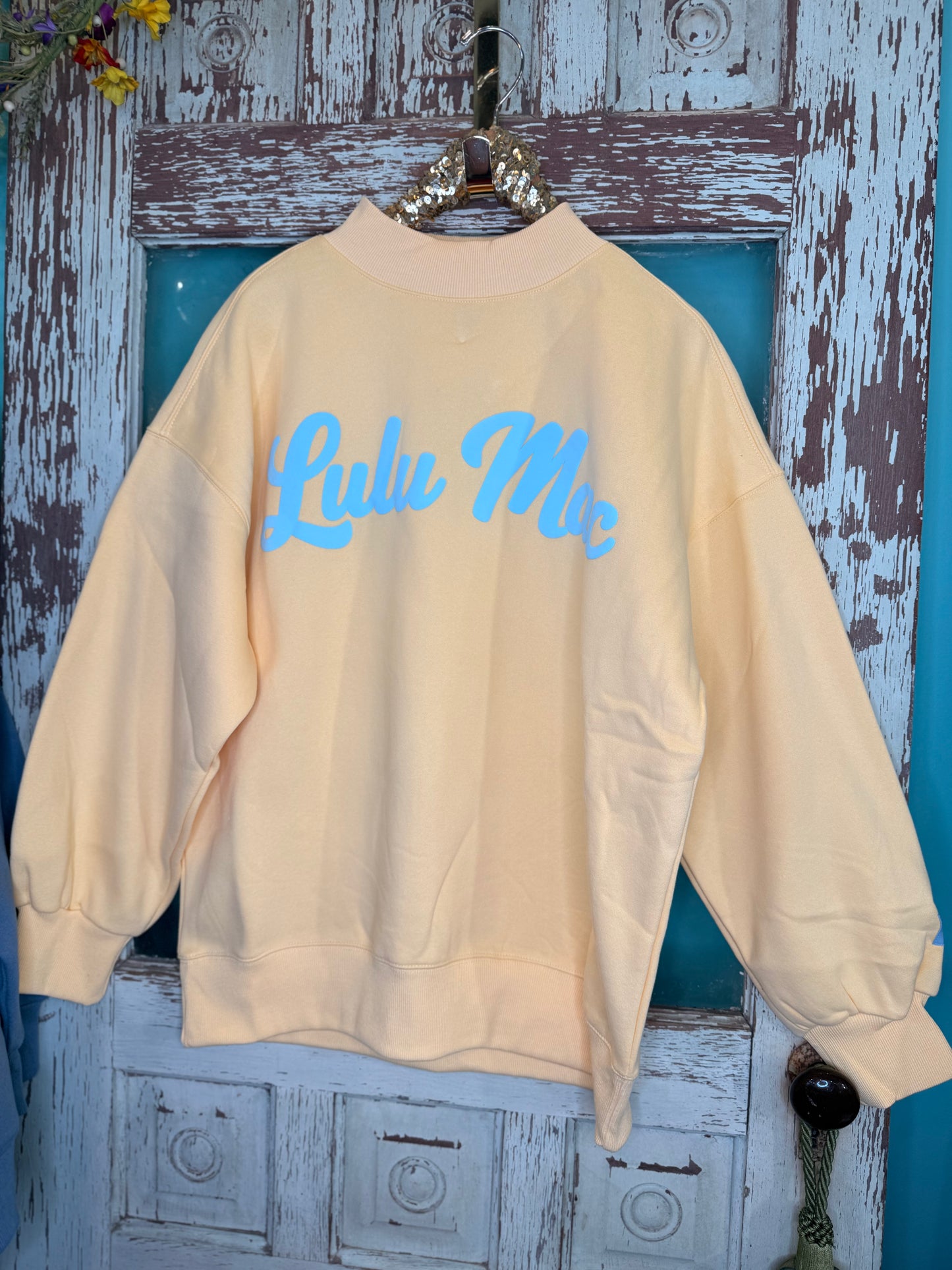 LuLu Mac Butter Script Sweatshirt with Lt Blue
