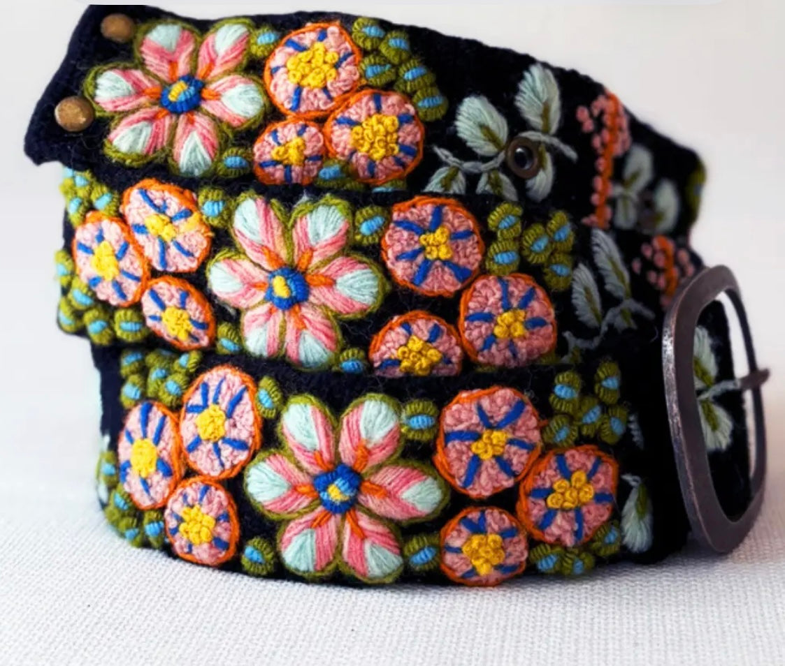 Southwest Walkabout Embroidered Wool Belt