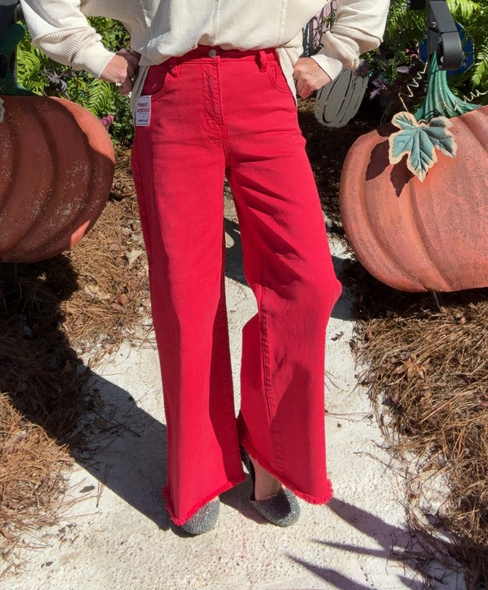 The Chris Wide Leg Cropped Jeans in Red