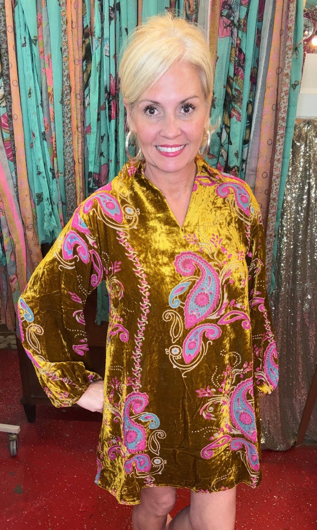 The Lotus Velvety Dress in Golden Olive