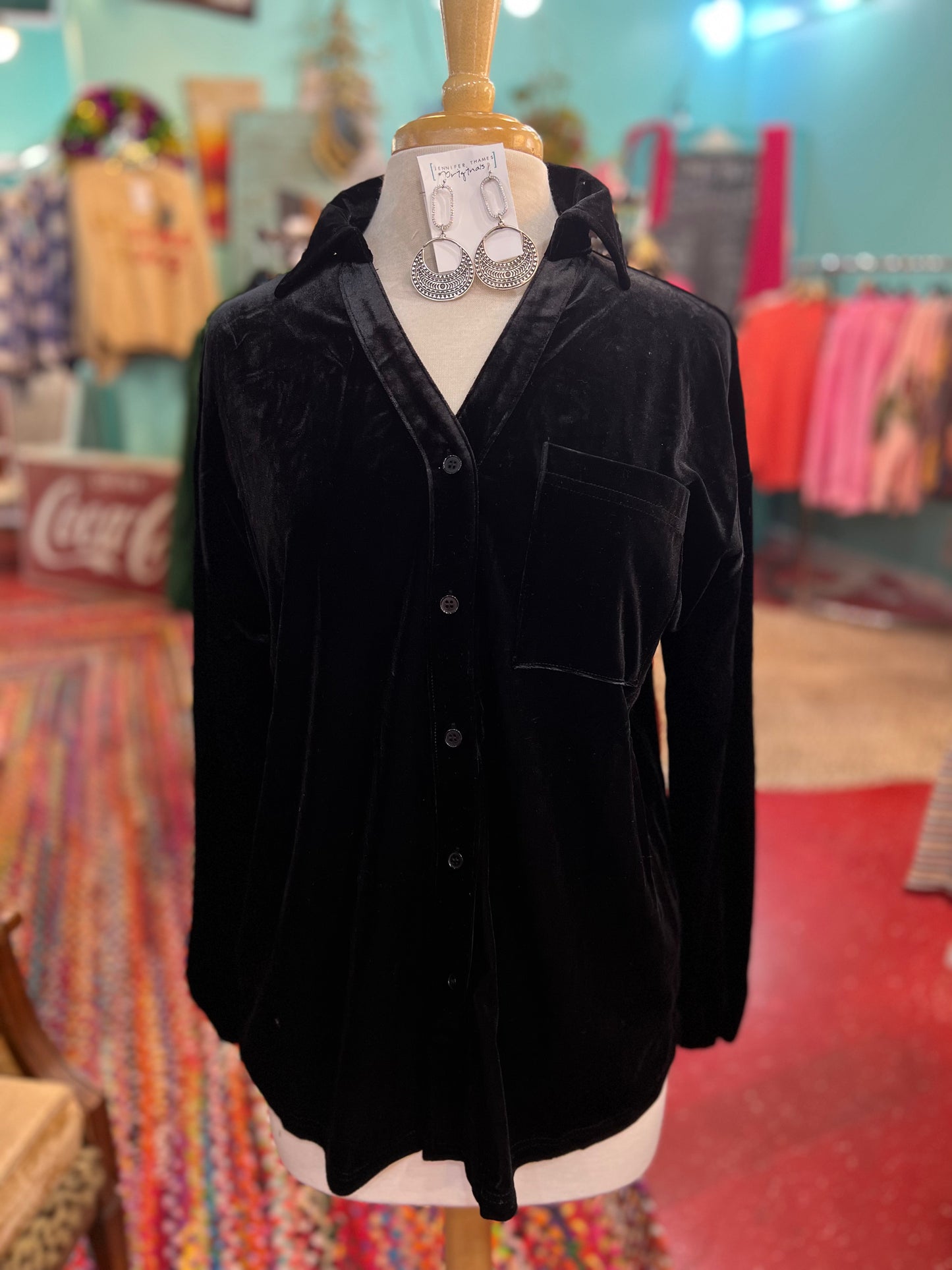 The Joey Velvety Button Down in Black