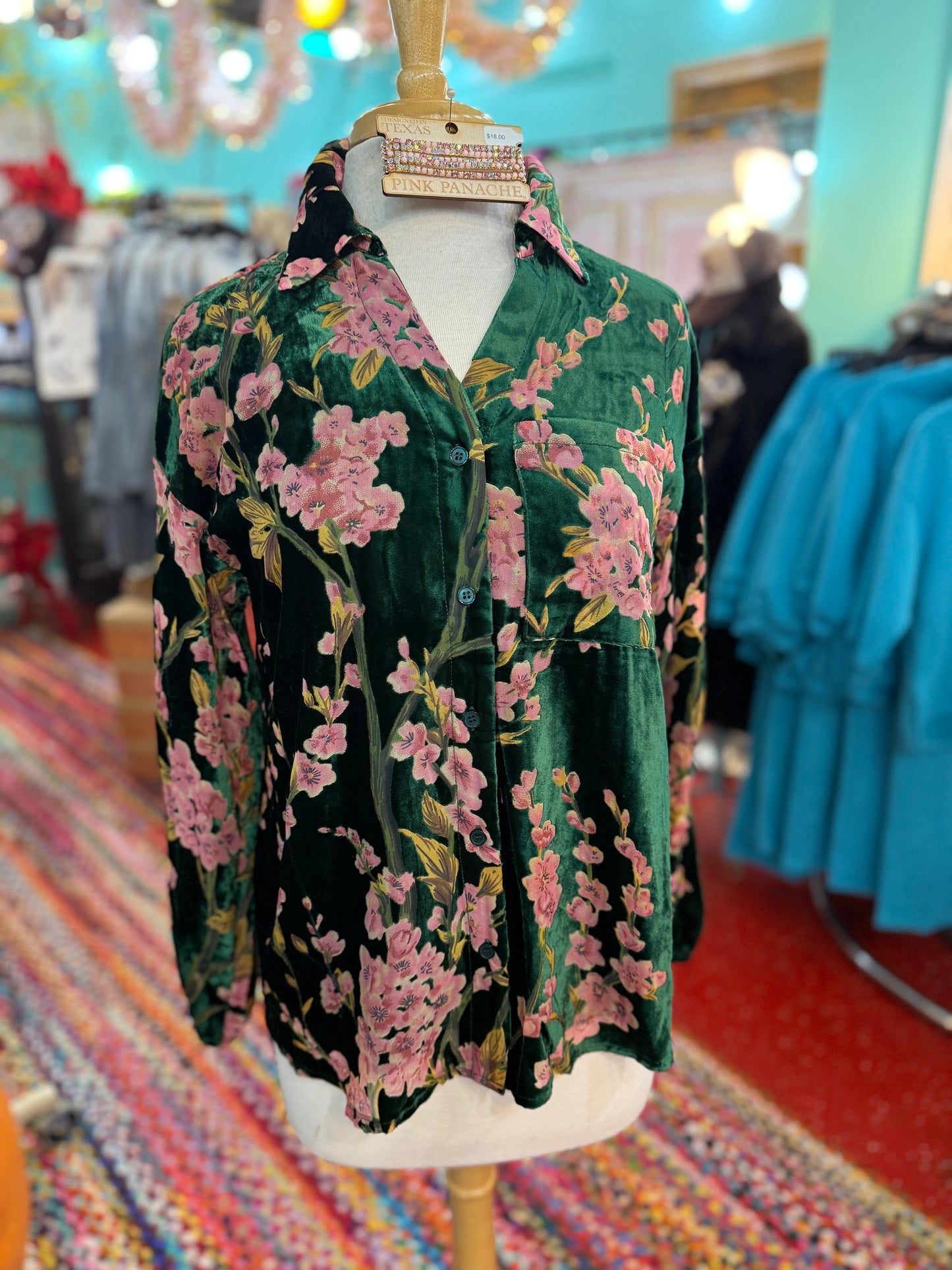 Grace Green Velvety Button Down