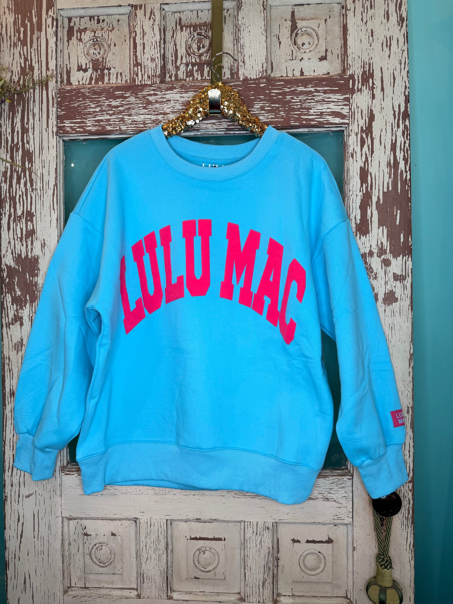 LuLu Mac Light Blue with Hot Pink Puff Sweatshirt