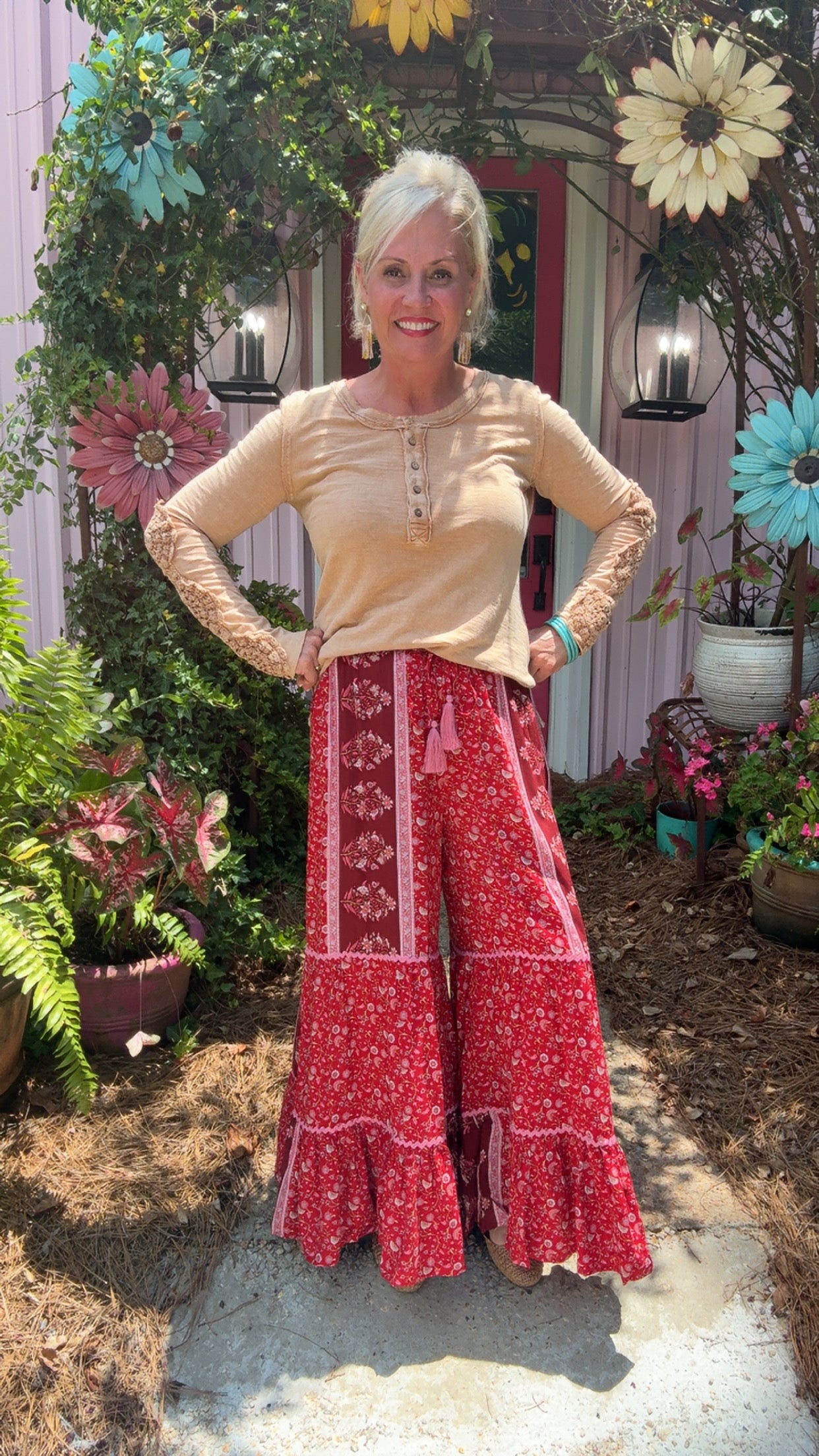 Fleetwood Flowy Pants in Boho Red