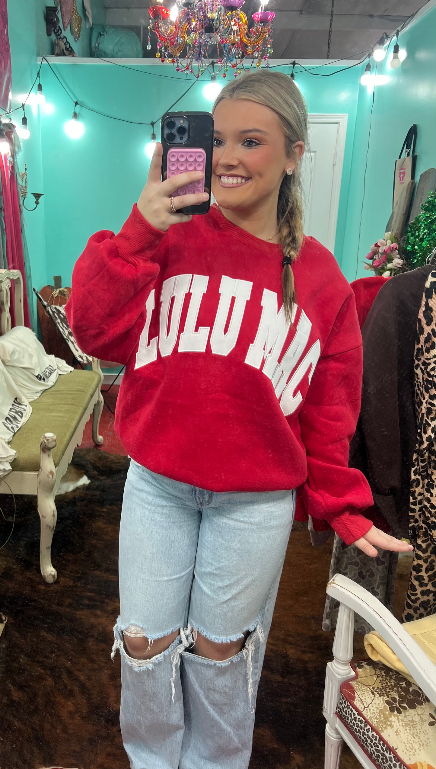 Red with White Stitching LULU MAC SWEATSHIRT