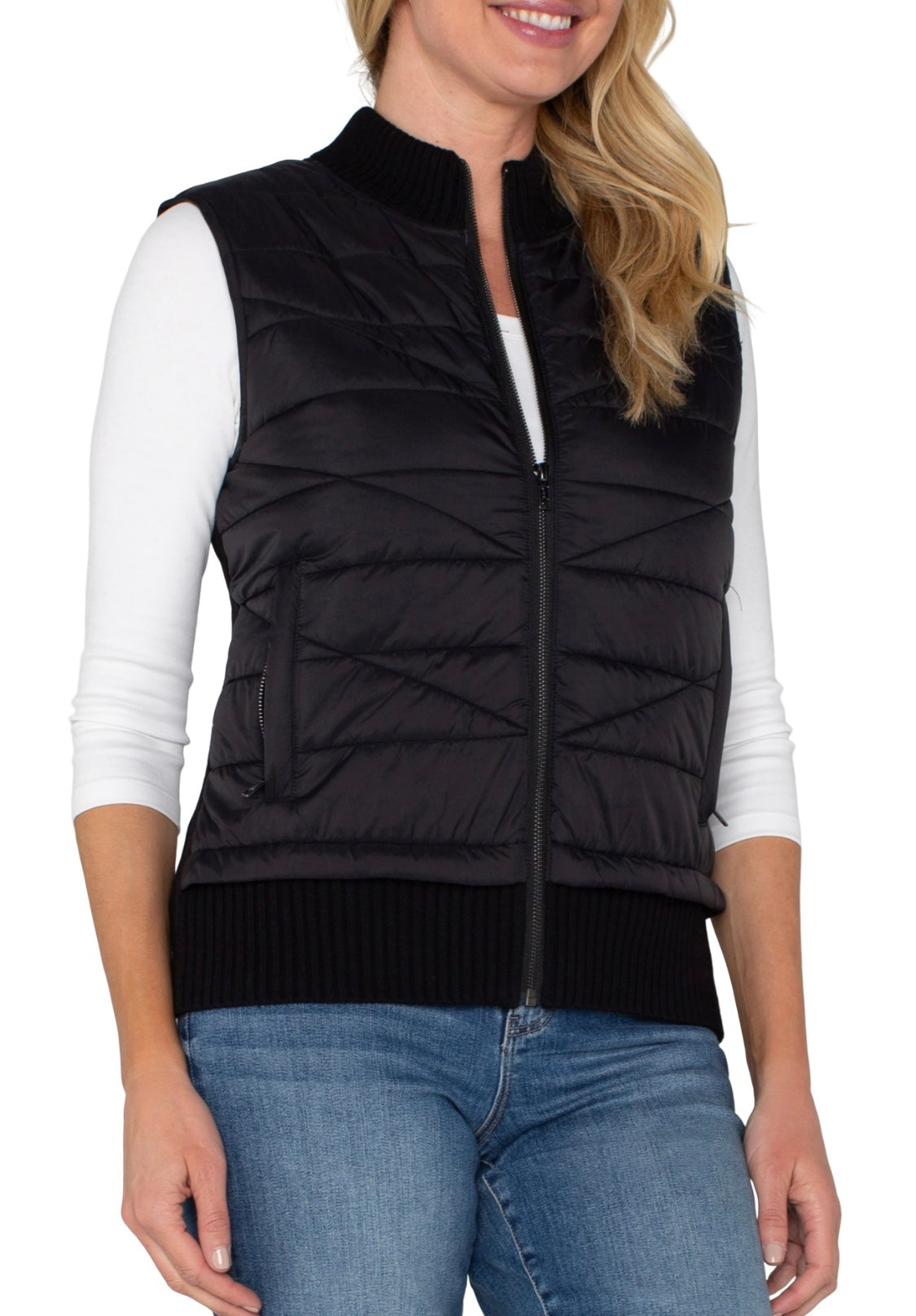 Quilted Sweater Vest in Black