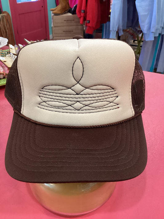 Brown Western Cowboy Boot Stitch Trucker Hat