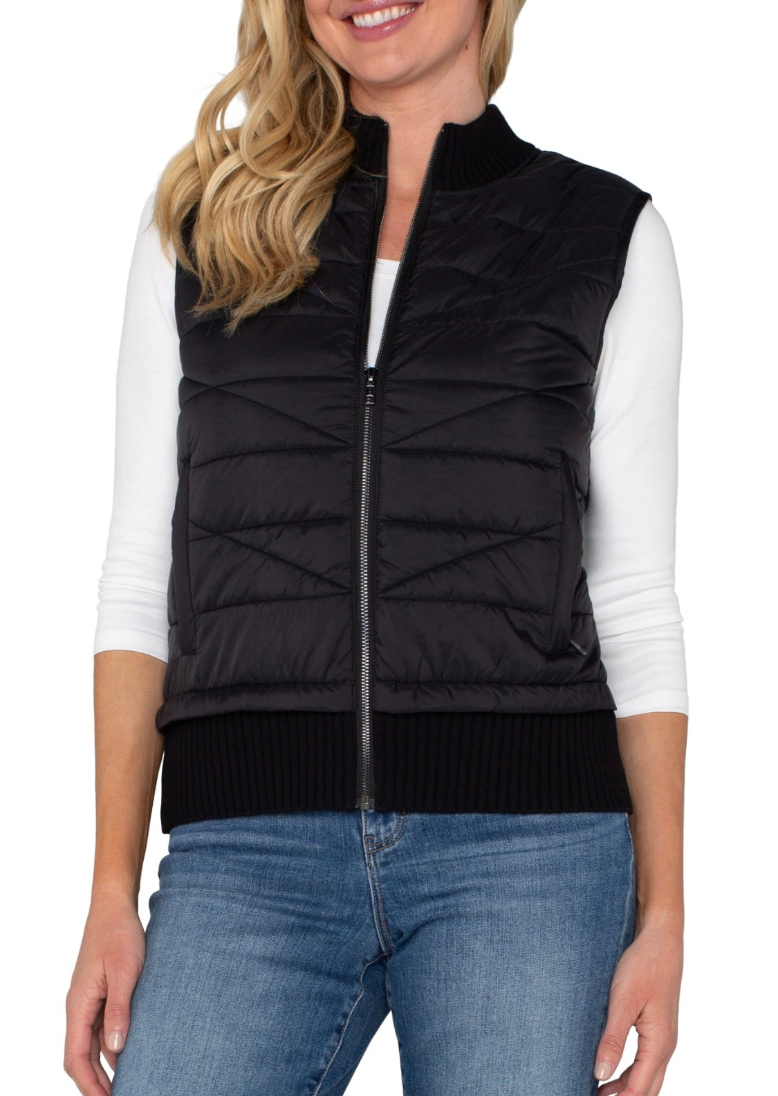 Quilted Sweater Vest in Black