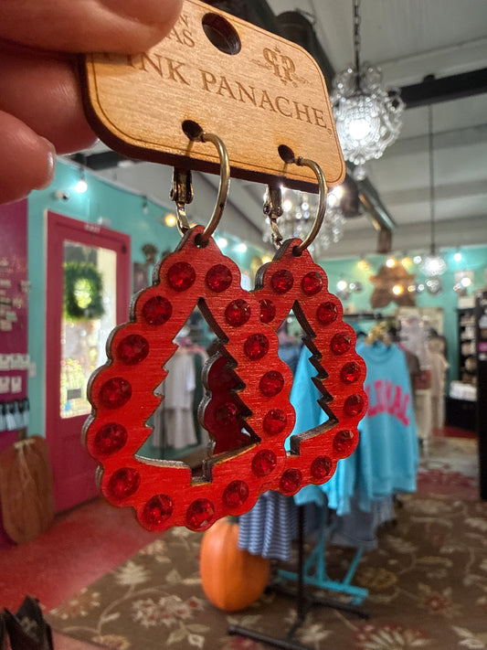 Red Wooden Christmas Tree Earrings