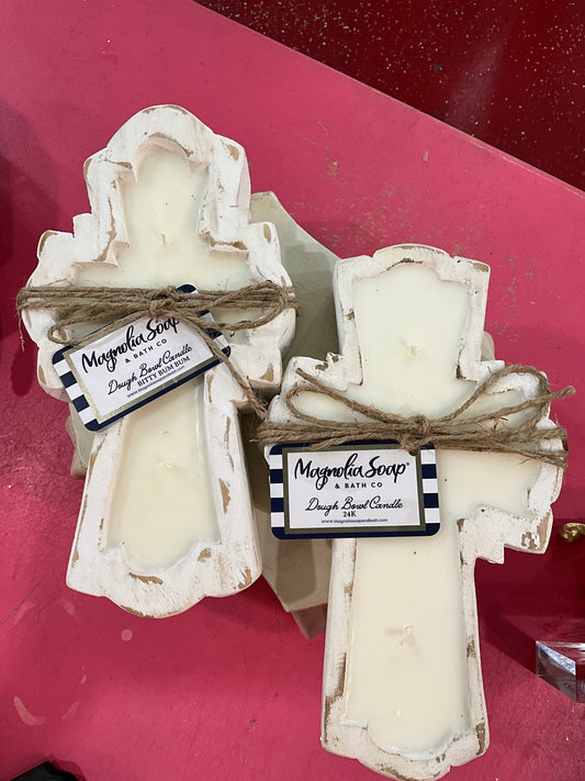 Fancy White Cross Dough Bowl Candle