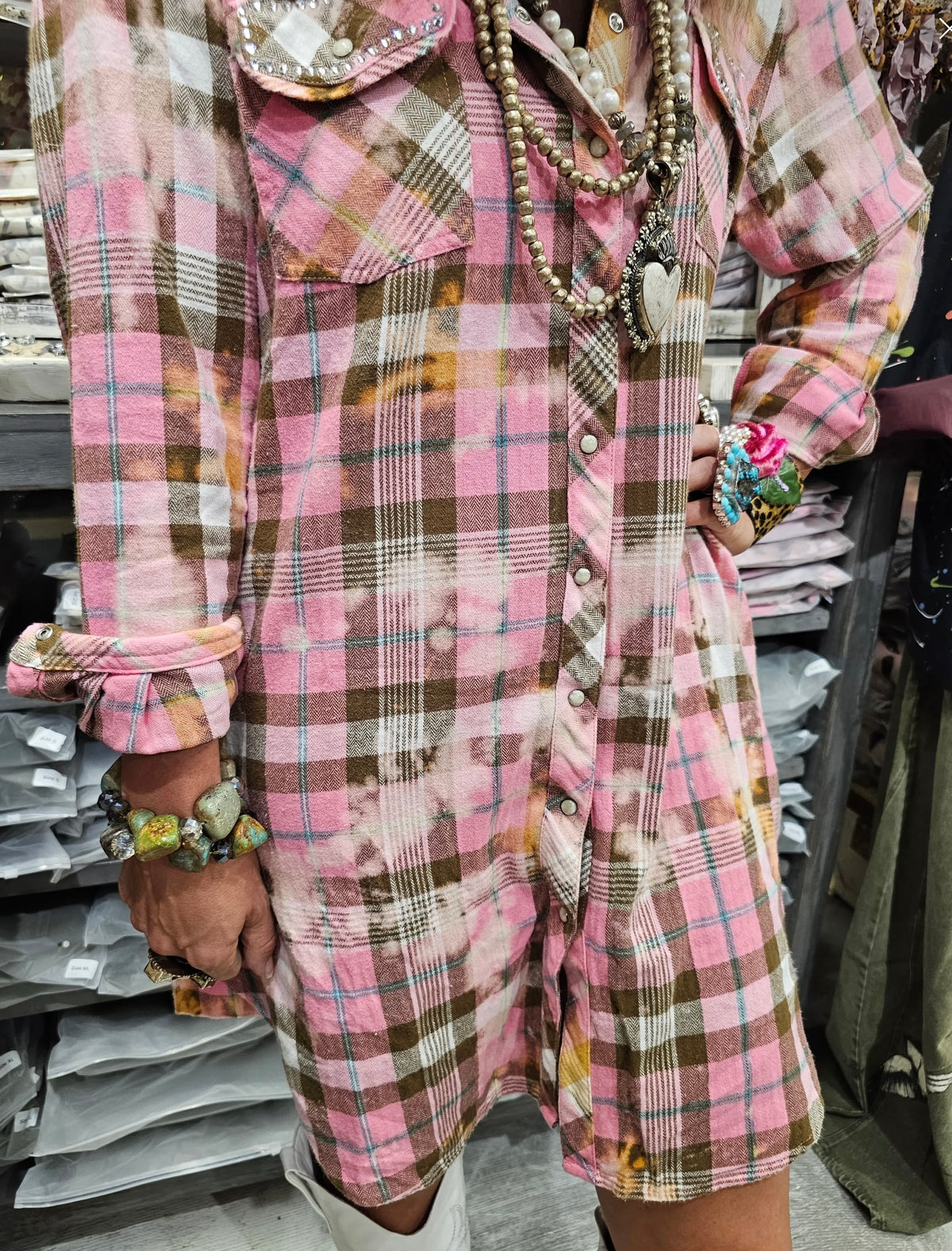 The Lennox Pink Pearl Snap Dress