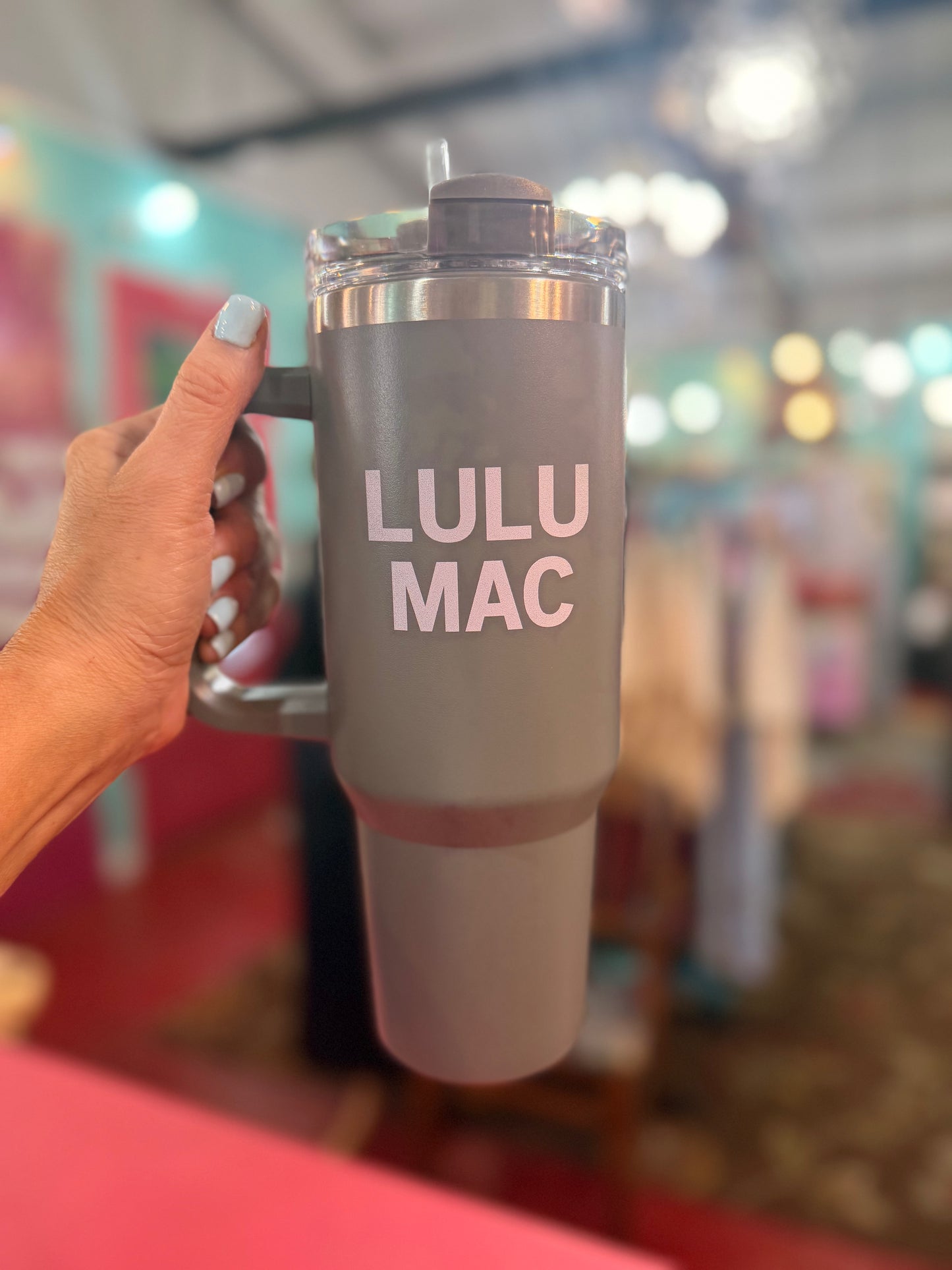 Grey  LuLu MAC Tumbler with Pink