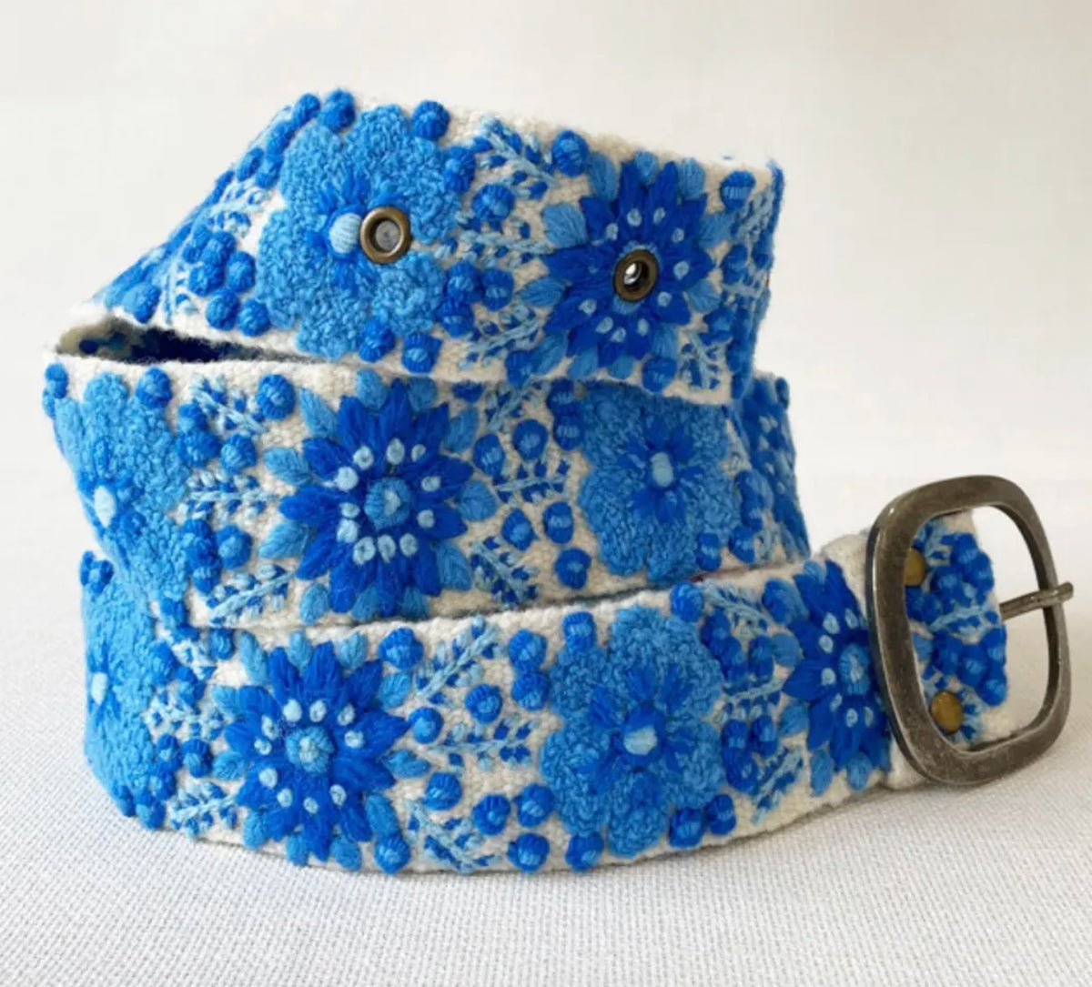 Blue Serenade Embroidered Wool Belt