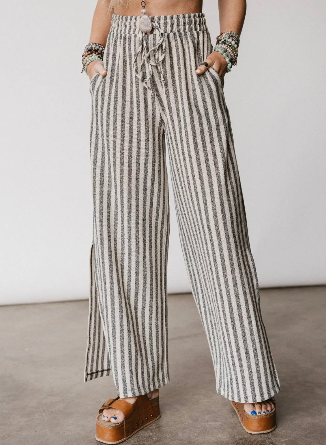 Ibiza Drawstring Pants - Taupe Black