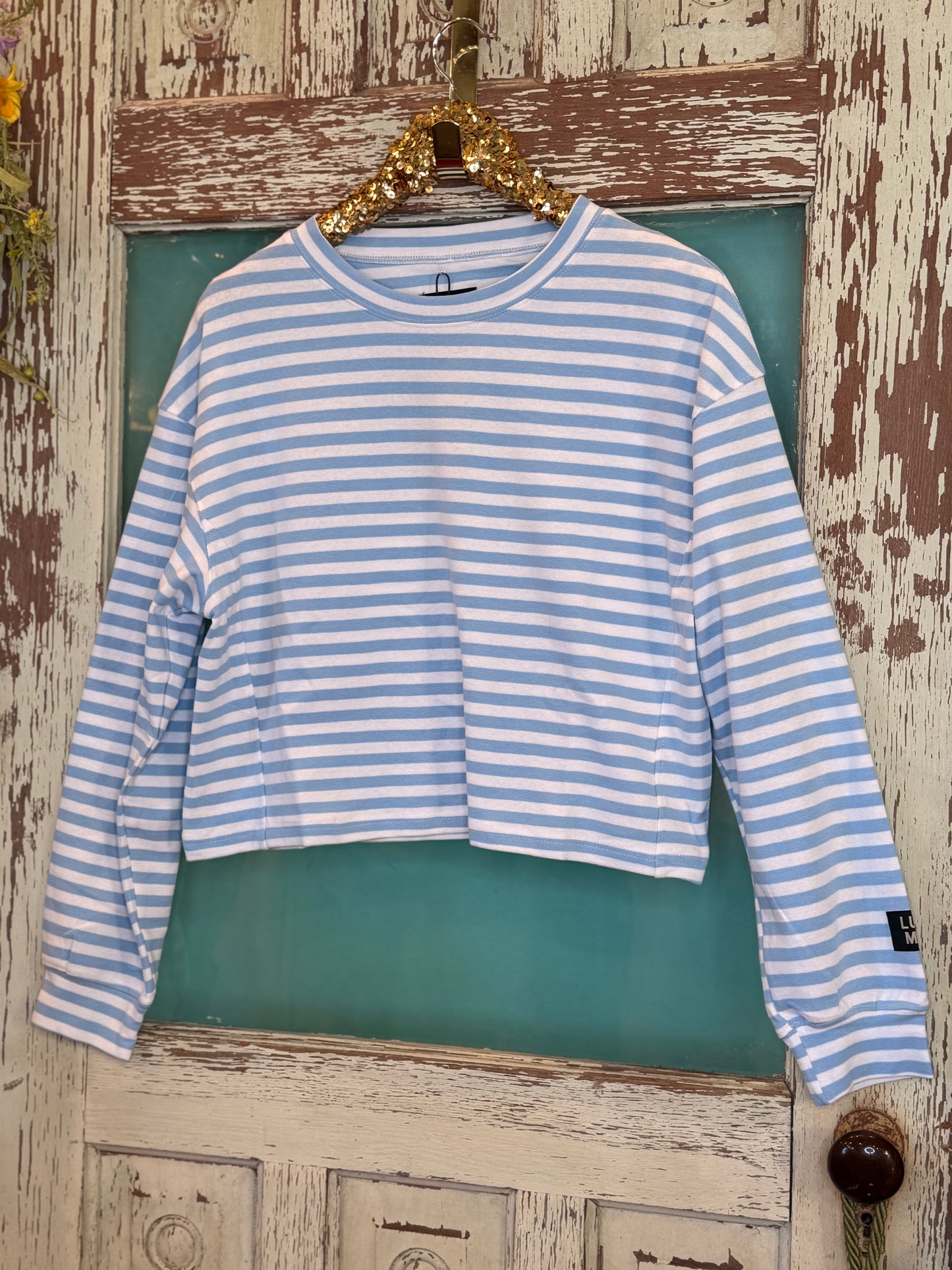 Light Blue and White Striped LULU MAC TOP