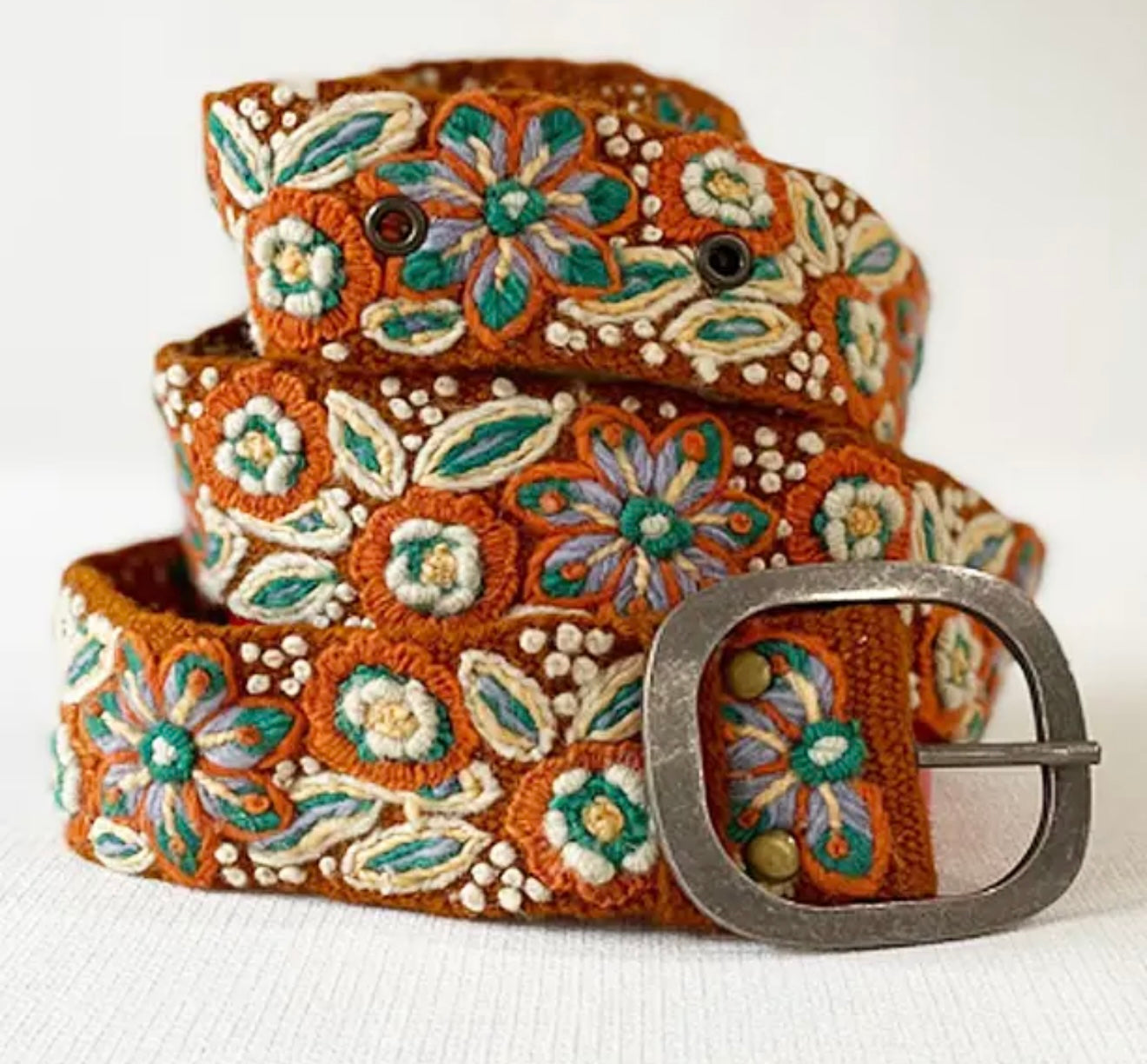 Ground Clover Floral Embroidered Wool Belt