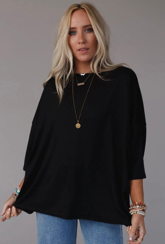 Three Birds Nest Cozy Cool Over Sized Tee in Black