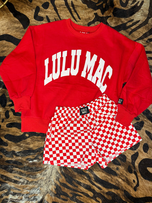 Red and White Check LULU MAC SHORTS