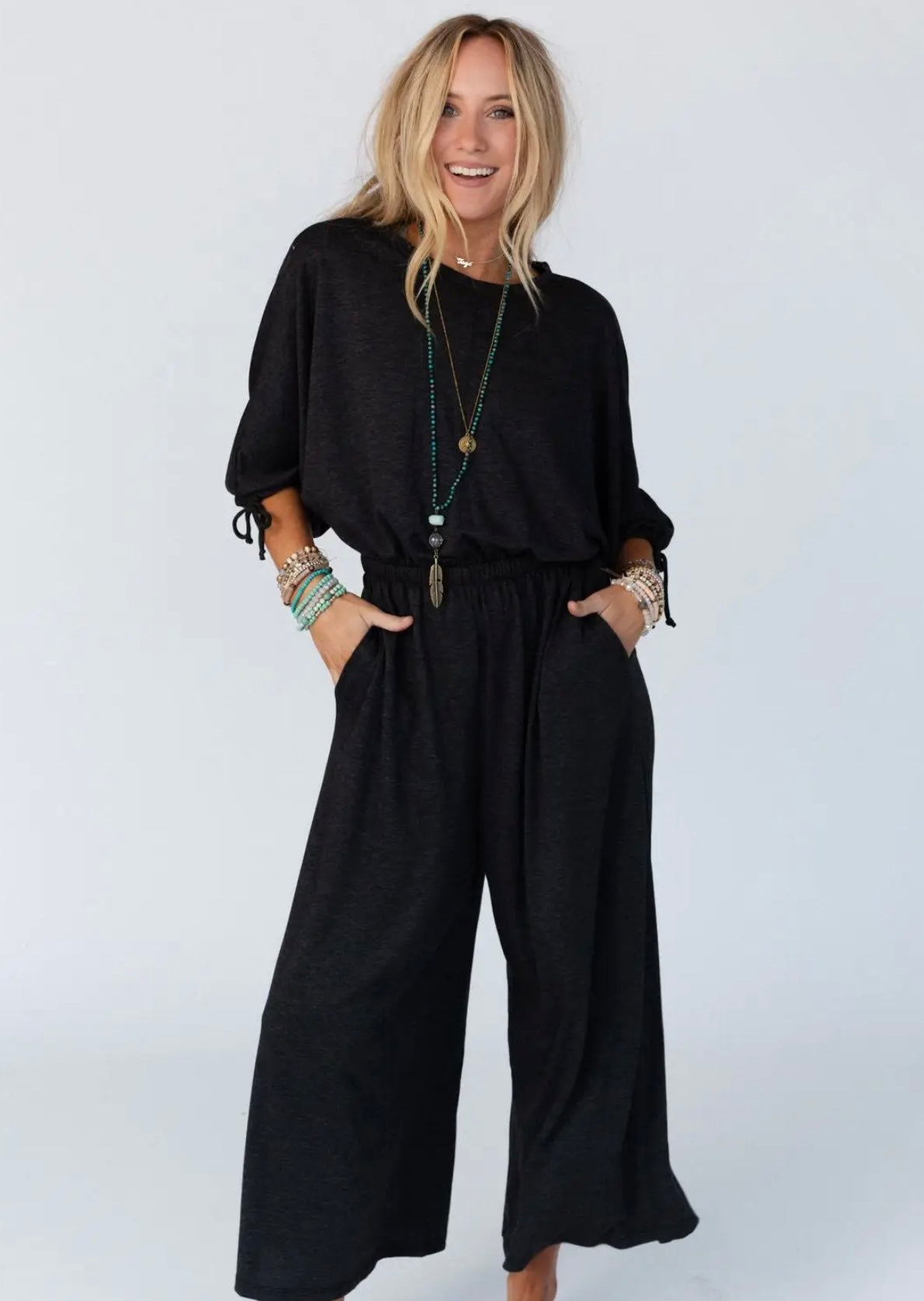 Carolina Comfy Wide Leg Jumpsuit- Charcoal