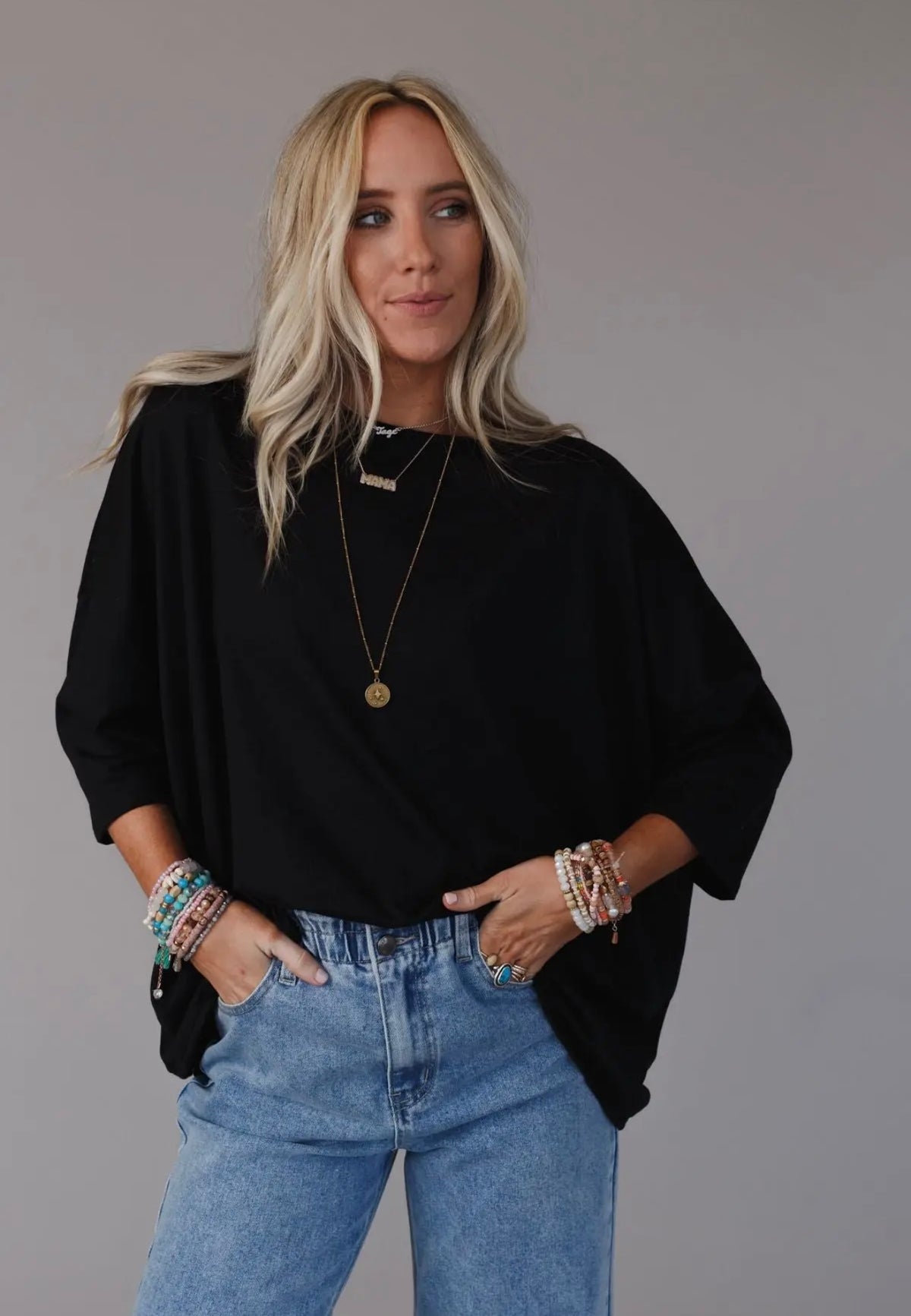 Three Birds Nest Cozy Cool Over Sized Tee in Black