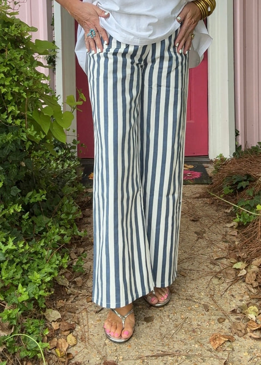 The Sumner Striped Wide Leg Denim Pants