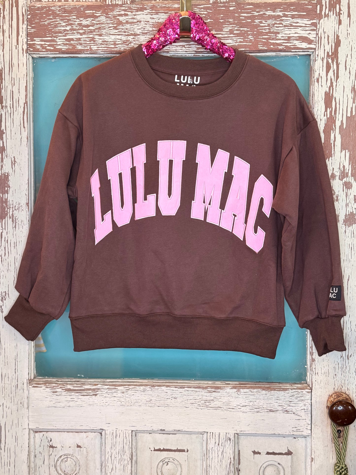 LULU MAC CHOCOLATE SWEATSHIRT WITH PINK