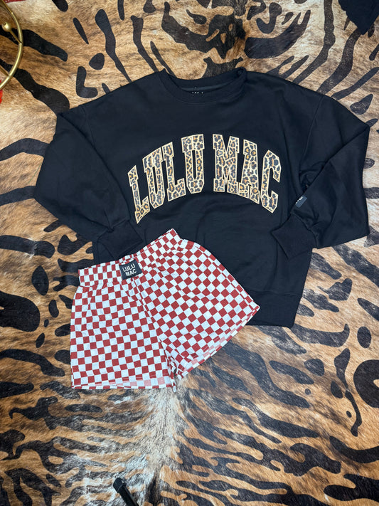 Maroon and White Check LuLu Mac Shorts