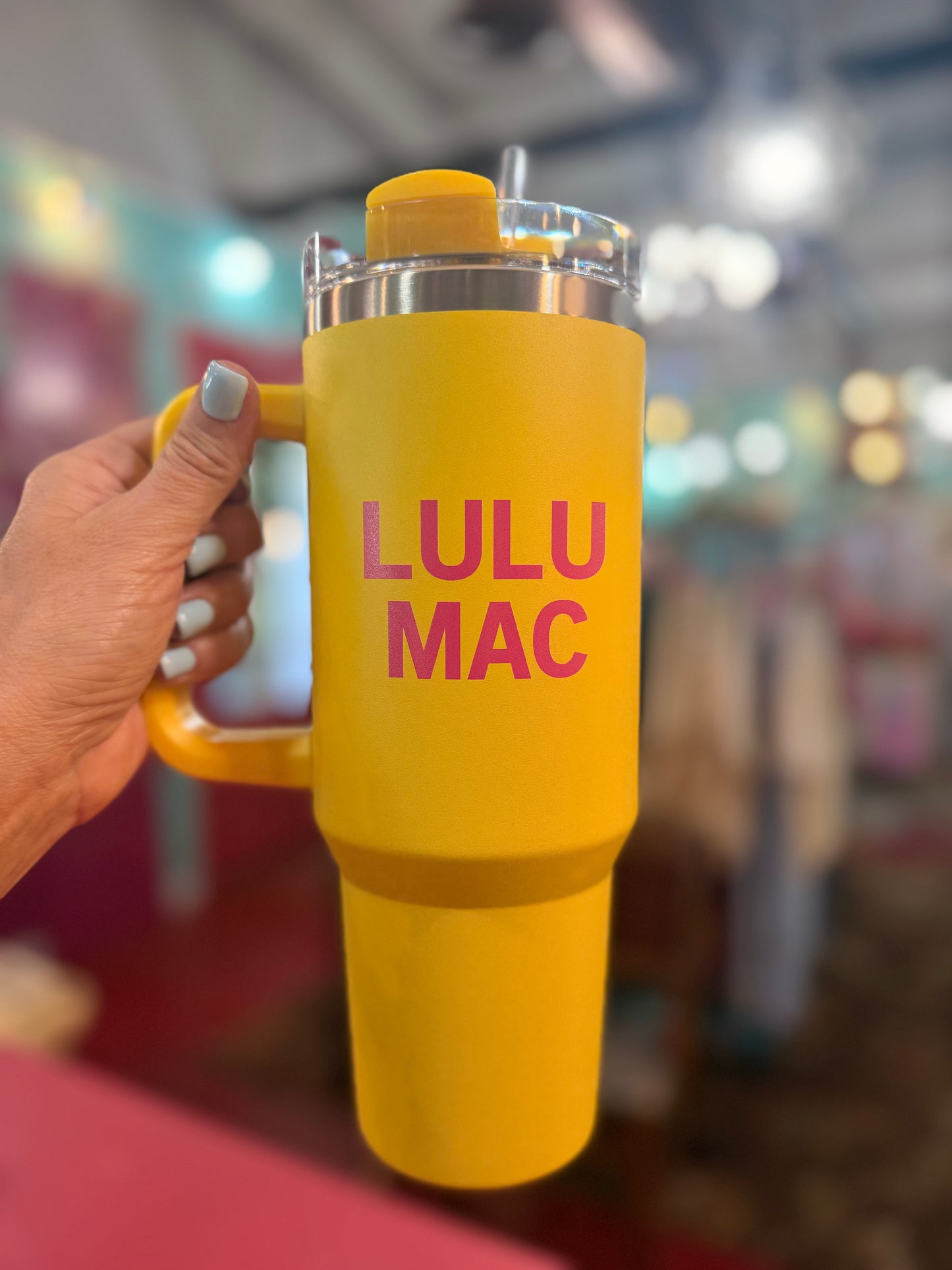 LuLu MAC Yellow with Hot Pink Tumbler