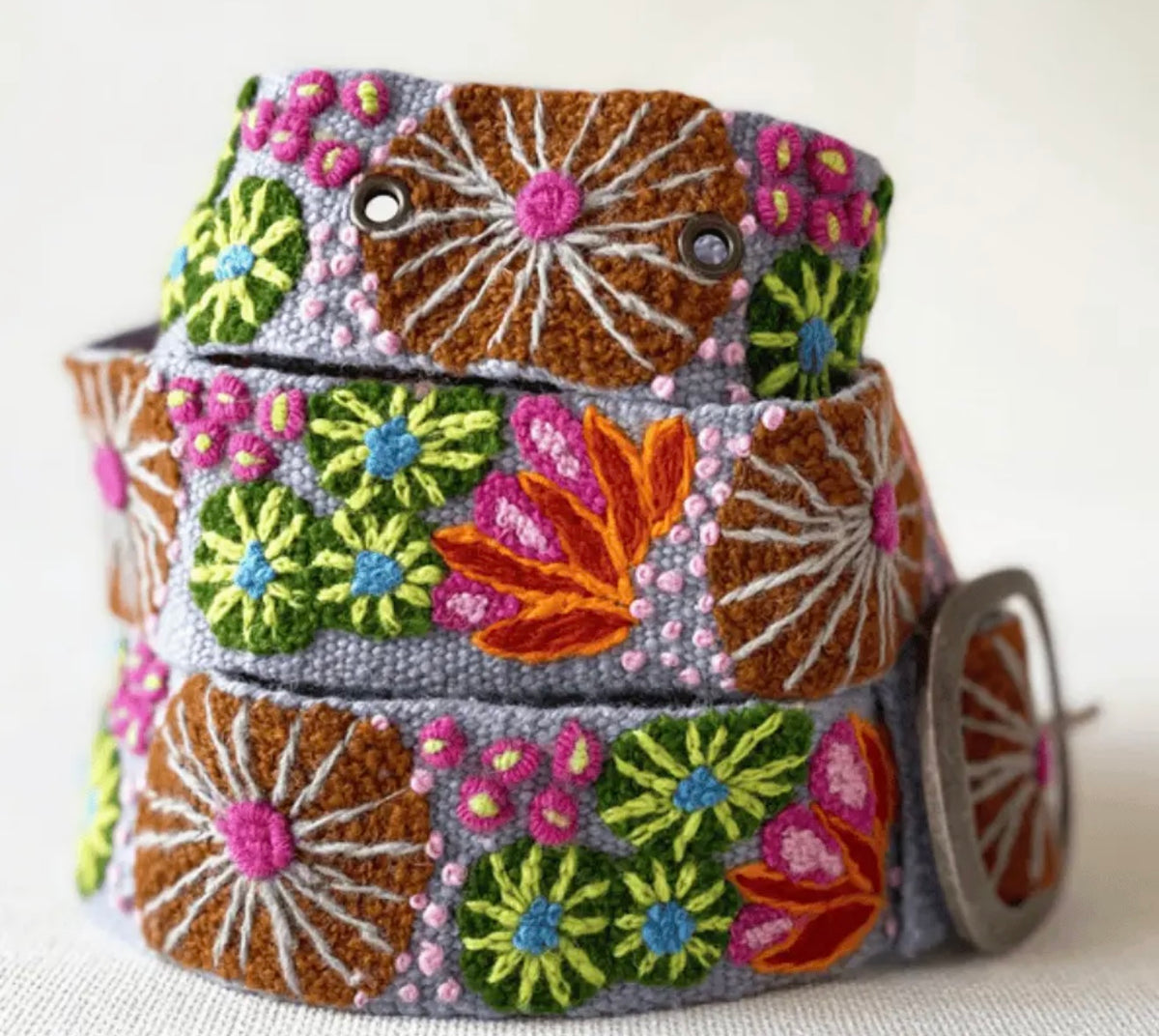 Evening Shade Floral Embroidered Wool Belt
