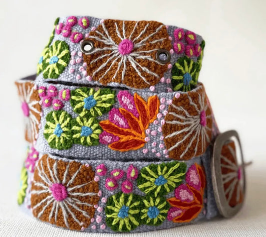 Evening Shade Floral Embroidered Wool Belt