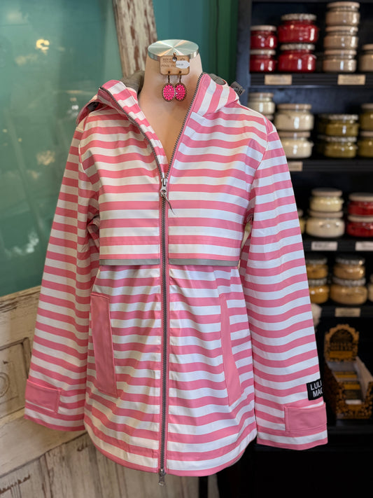 Pink and White Striped LULU MAC RAINCOAT