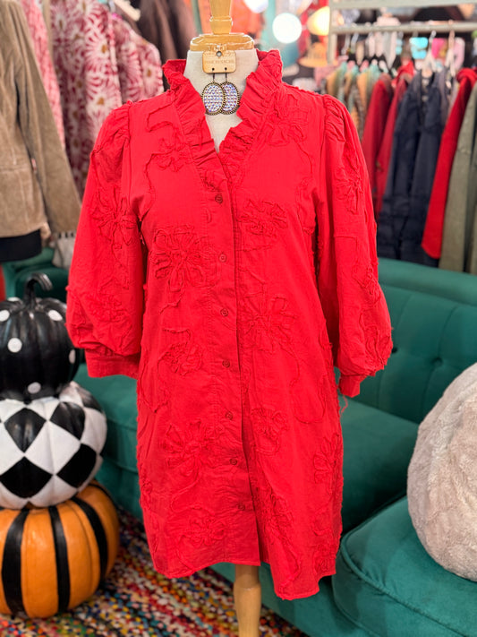 The Callan Button Up Red  Dress