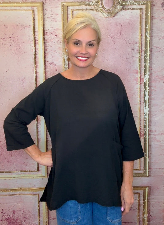 Juliet Top in Black Linen
