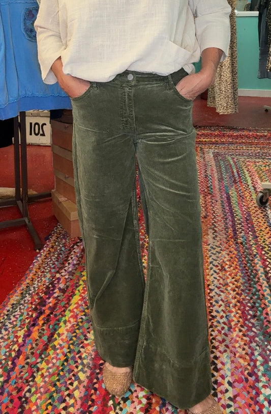 Whitney Corduroy Wide Cuff Pants in Moss