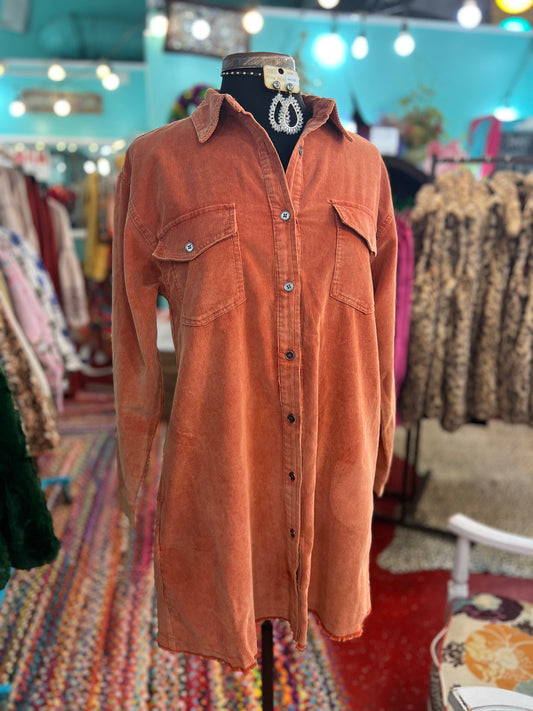 The Miley Corduroy Button Up Dress in Mango