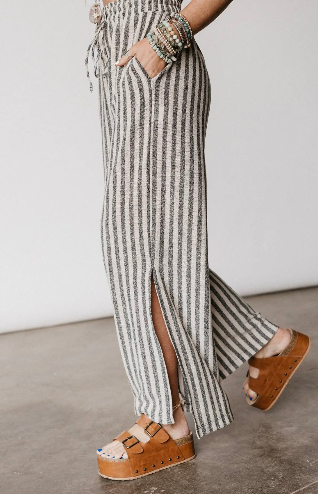 Ibiza Drawstring Pants - Taupe Black