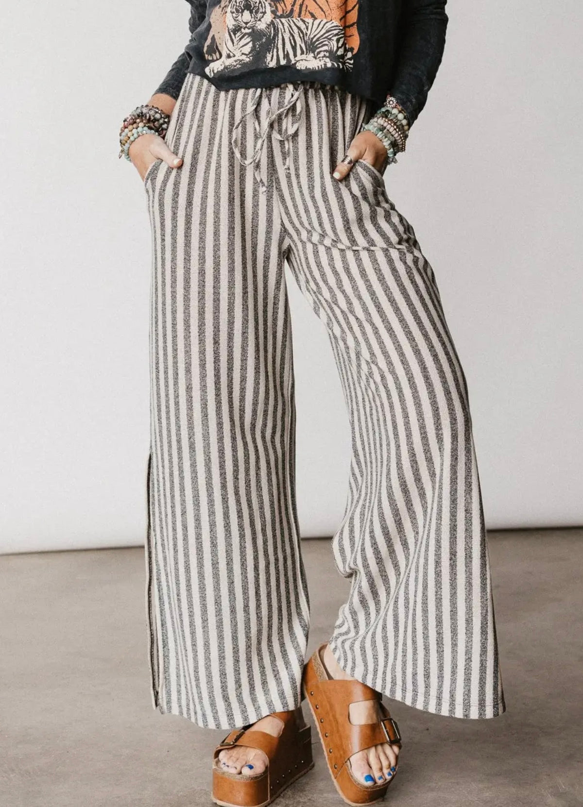 Ibiza Drawstring Pants - Taupe Black