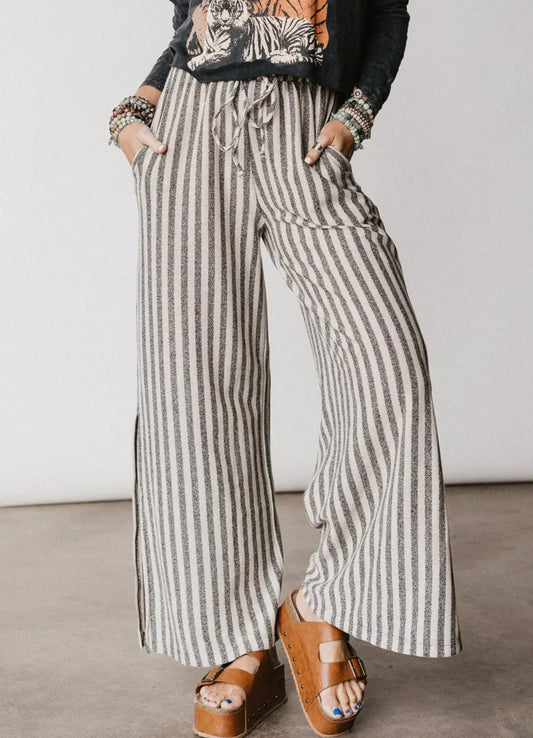 Ibiza Drawstring Pants - Taupe Black