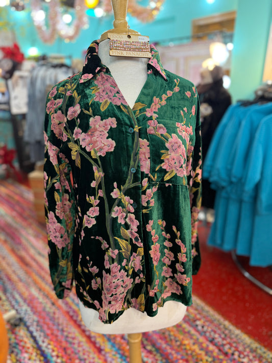 Grace Green Velvety Button Down