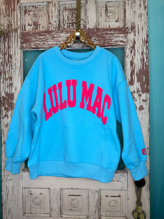 LuLu Mac Light Blue with Hot Pink Puff Sweatshirt